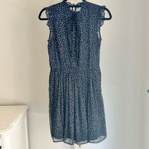 Zara Trafaluc Navy and White Star Print Chiffon Tie Front Mini Dress,